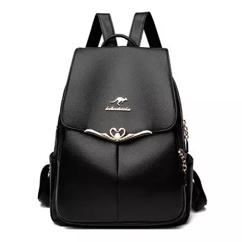 Рюкзак из мягкой кожи, женский рюкзак, большая вместительная дорожная сумка для мамы чёрный