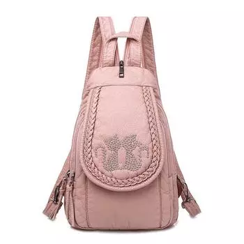 Рюкзак из мытой кожи, вышитый в китайском стиле, нагрудная сумка для шопинга и путешествий, мягкий кожаный рюкзак, женская сумка