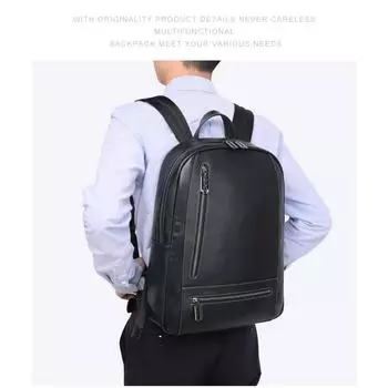Рюкзак из натуральной кожи, большой емкости, многофункциональный рюкзак с верхним слоем из коровьей кожи, деловая повседневная мужская компьютерная сумка чёрный