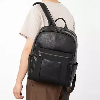 Рюкзак из натуральной кожи для мужчин, модная сумка, деловая повседневная сумка, большая вместимость, компьютерный рюкзак, сшитый из натуральной кожи чёрный