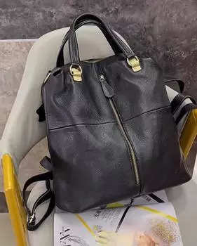 Рюкзак из натуральной кожи для женщин, сумка на плечо, многофункциональный студенческий рюкзак, водонепроницаемая женская сумка-рюкзак, повседневная дорожная сумка чёрный