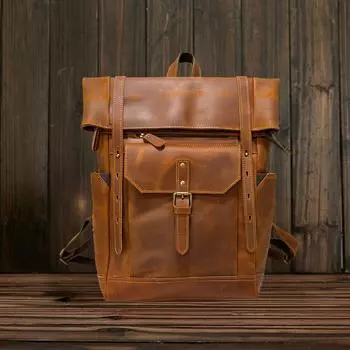 Рюкзак из натуральной кожи Mad Horse, мужской рюкзак из натуральной кожи, большая вместительная компьютерная сумка, дорожный рюкзак из воловьей кожи One Size темно-коричневого