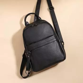 Рюкзак из натуральной кожи, многофункциональный, большой емкости, студенческая сумка для книг, верхний слой, рюкзак из коровьей кожи для отдыха, путешествий, походов чёрный