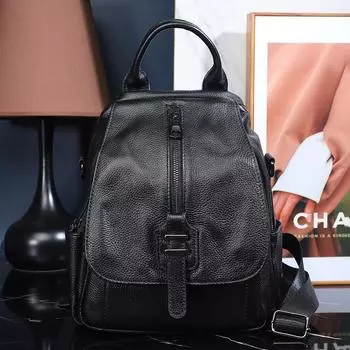 Рюкзак из натуральной кожи, модная сумка большой вместимости «все в одном», верхний слой, мягкий кожаный рюкзак из коровьей кожи чёрный