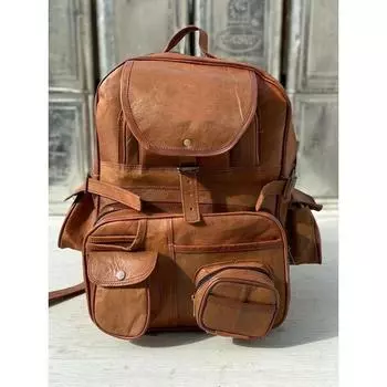 Рюкзак из натуральной кожи, мужская винтажная сумка для ноутбука, дорожная, из натуральной большой 17 x 11 x 11 in коричневый