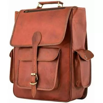 Рюкзак из натуральной кожи, офисная школьная сумка 17, рюкзак для ноутбука, сумки 12 x 16 x 5 in коричневый