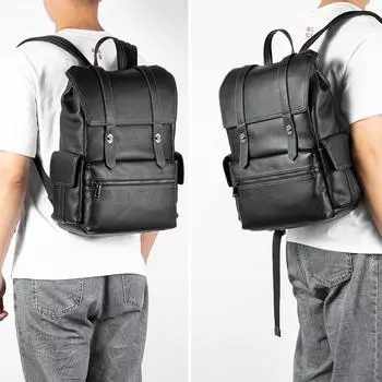 Рюкзак из натуральной кожи, повседневный многофункциональный вертикальный компьютерный рюкзак, корейская сумка из коровьей кожи первого слоя чёрный