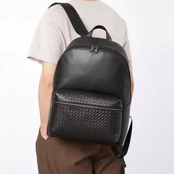 Рюкзак из натуральной кожи с тиснением и верхним слоем из коровьей кожи, стильный мужской рюкзак большой вместимости для компьютера чёрный