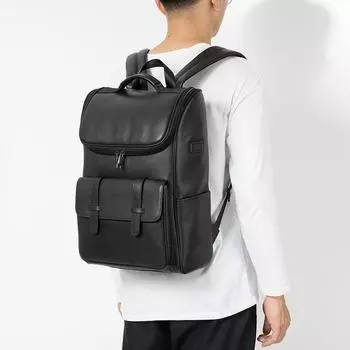 Рюкзак из натуральной кожи, сумка для дальних поездок, компьютерный рюкзак, модная повседневная сумка большой вместимости чёрный