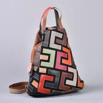 Рюкзак из натуральной кожи в стиле ретро, школьная повседневная женская сумка из натуральной кожи разноцветный