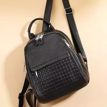 Рюкзак из натуральной кожи, женская повседневная сумка, деловой рюкзак для поездок на работу, верхний слой из коровьей кожи, большая вместимость, черный школьный рюкзак чёрный