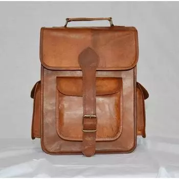 Рюкзак из натуральной натуральной козьей кожи, винтажный большой рюкзак, сумка через плечо 12 x 16 in коричневый
