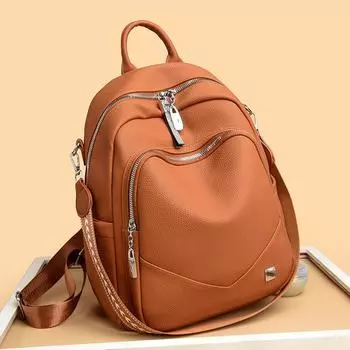 Рюкзак из полиуретана прекрасно сочетается с модным женским рюкзаком большой вместимости. чёрный