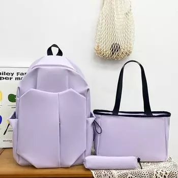 Рюкзак из трех предметов, школьный рюкзак для девочек, рюкзак большой емкости с сумкой на плечо, сумка-ручка фиолетовый