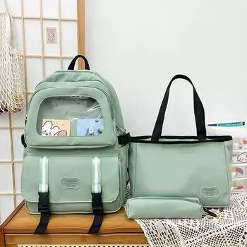 Рюкзак из трех предметов, студенческий школьный рюкзак, женский однотонный рюкзак большой емкости с сумкой для обеда, сумкой-ручкой розовый