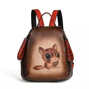 Рюкзак из воловьей кожи с головным слоем, многофункциональная сумка с ретро-принтом и кожей растительного дубления