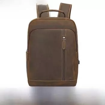Рюкзак Jiameida Retro Crazy Horse Leather Backpack - Большая вместимость для путешествий на свежем воздухе и школы zipper at front коричневый