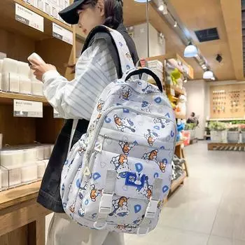 Рюкзак кампуса с мультфильмом граффити, женская школьная сумка большой емкости зелёный