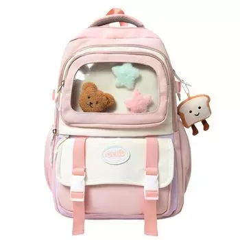 Рюкзак контрастного цвета большой вместимости, студенческий школьный рюкзак для девочек розовый