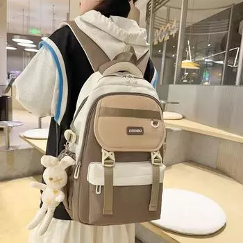 Рюкзак контрастного цвета для студенческой школьной сумки большой емкости в стиле колледжа чёрный