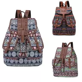 Рюкзак-кошелек для женщин в стиле хиппи из холста - стиль бохо, этнический, на шнурке, повседневный, на два плеча, винтажный, для путешествий (Пейзаж), большой