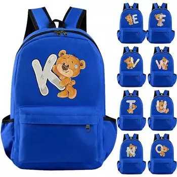 Рюкзак Little Bear с 26 английскими буквами, школьная сумка для подростков для девочек и мальчиков, большая вместительная сумка для книг для детей, школьная сумка