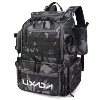 Рюкзак Lixada для рыбалки, водонепроницаемая сумка для хранения рыболовных снастей с 4 лотками и дождевиком камуфляжный