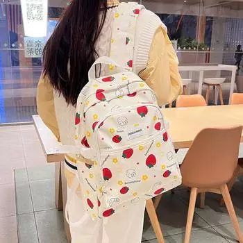 Рюкзак Милая школьная сумка с принтом клубники для учащихся средней школы жёлтый