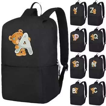 Рюкзак «Милый маленький медвежонок» с 26 английскими буквами, школьная сумка для девочек, холщовые рюкзаки для косплея, детская сумка для книг, обратно в школу