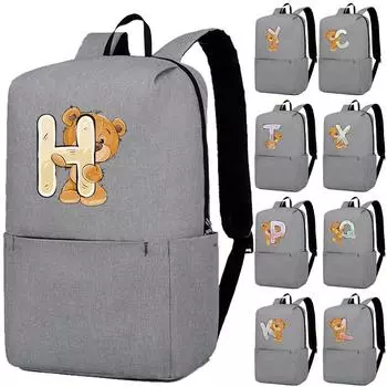 Рюкзак «Милый маленький медвежонок» с 26 английскими буквами, школьная сумка для девочек, холщовые рюкзаки для косплея, детская сумка для книг, обратно в школу