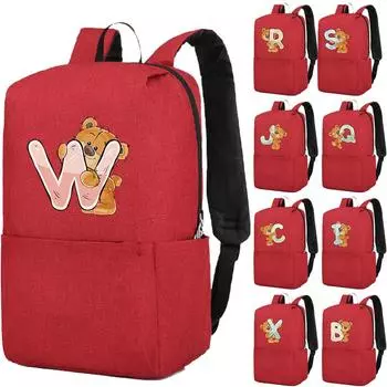 Рюкзак «Милый маленький медвежонок» с 26 английскими буквами, школьная сумка для девочек, холщовые рюкзаки для косплея, детская сумка для книг, обратно в школу