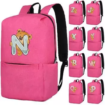 Рюкзак «Милый маленький медвежонок» с 26 английскими буквами, школьная сумка для девочек, холщовые рюкзаки для косплея, детская сумка для книг, обратно в школу