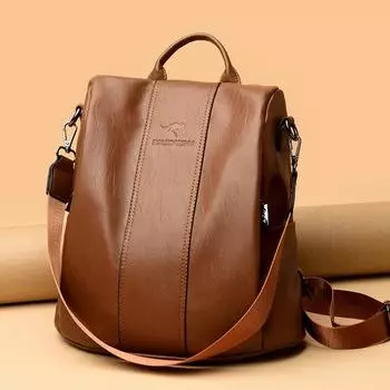 Рюкзак модный простой мягкий кожаный многофункциональный женский большой емкости дорожный рюкзак противоугонная сумка
