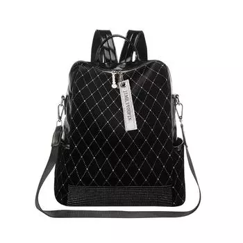 Рюкзак Мягкий кожаный заклепочный одноплечевой универсальный женский школьный ранец большой емкости чёрный