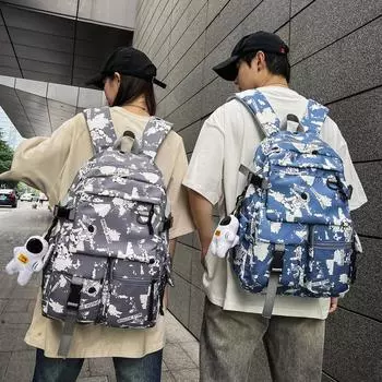 Рюкзак мужской большой емкости рюкзак с граффити студенческий школьный женский дорожный рюкзак чёрный/зелёный