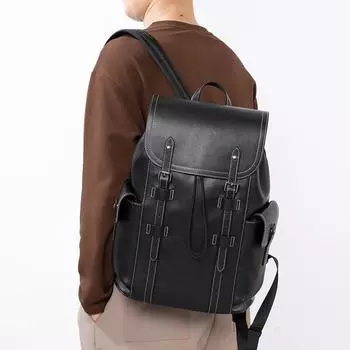 Рюкзак мужской и женский деловой рюкзак большой емкости компьютерная сумка Color Line натуральная кожа школьный портфель чёрный