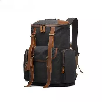 Рюкзак мужской и женский для активного отдыха на открытом воздухе, дорожная сумка из вощеного холста, водонепроницаемая сумка для хранения компьютера чёрный