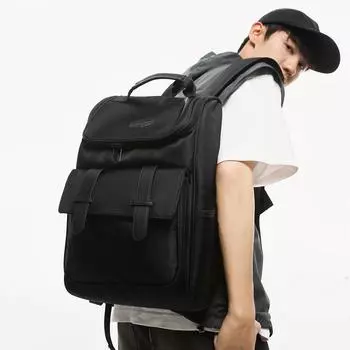 Рюкзак мужской модный тренд младшая школьная сумка для студента средней школы женский студенческий старшеклассник досуг большой емкости дорожный рюкзак чёрный