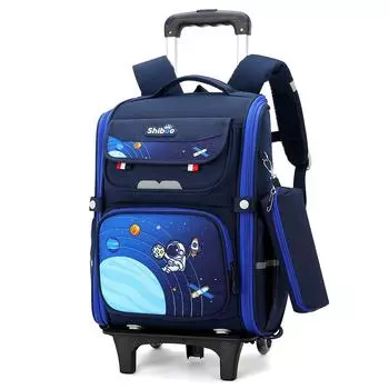 Рюкзак на колесиках для мальчиков «Астронавт», детские школьные рюкзаки с колесами, водонепроницаемый печатный рюкзак на колесиках