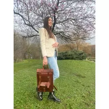 Рюкзак на колесиках из натуральной кожи, сумка-рюкзак, дорожная школьная сумка на плечо, винтажная кожаная сумка унисекс ручной работы 14 x 17 x 6 in коричневый