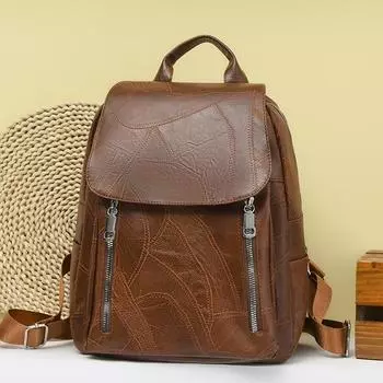 Рюкзак на молнии, женский рюкзак из мягкой кожи большой емкости, женская школьная сумка хаки