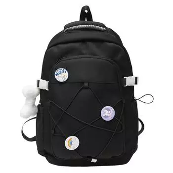 Рюкзак на шнурке для девочек, большой вместимости, контрастный цвет, школьный рюкзак для школьников, дорожная сумка чёрный