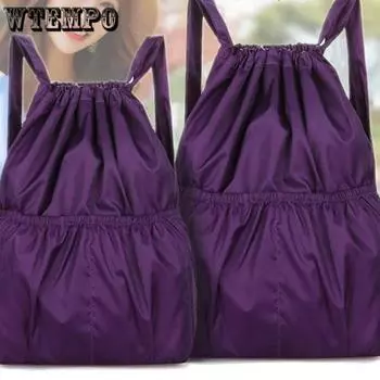 Рюкзак на шнурке, водонепроницаемый, легкий, для фитнеса, женская сумка для покупок, складной дорожный спортивный простой рюкзак 28*12*40cm фиолетовый