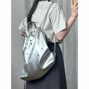 Рюкзак Niche Silver Jewel Stone, простой, для студентов колледжа, для компьютера, для поездок на работу и отдыха, большой емкости серебряный
