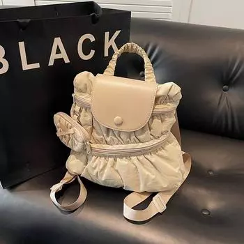 Рюкзак однотонный женский плиссированная сумка с кошельком для монет ярко-розовый