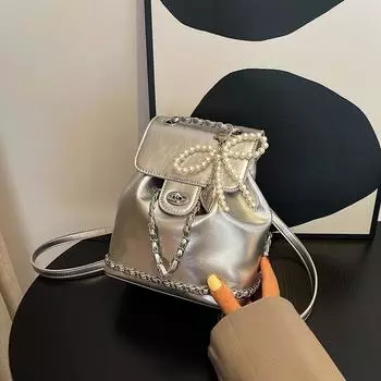 Рюкзак Premium sense nickel silver, женский, новый летний универсальный рюкзак-ведро с цепочкой для поездок на работу и обратно, маленький