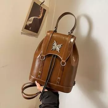 Рюкзак Premium sense nicknames для женщин 2024 года, новый осенне-зимний ретро-модный маленький рюкзак, универсальная повседневная сумка чёрный