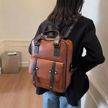 Рюкзак PU ретро рюкзак кампус женская сумка кофейный