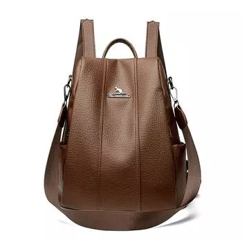 Рюкзак ретро женский рюкзак с защитой от кражи мягкий кожаный школьный ранец уменьшенная нагрузка большая вместительная дорожная сумка коричневый
