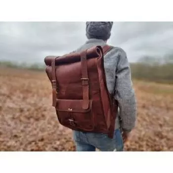 Рюкзак Roll Handy Rucksack Rolling Bag, дорожная байкерская сумка из натуральной кожи коричневый